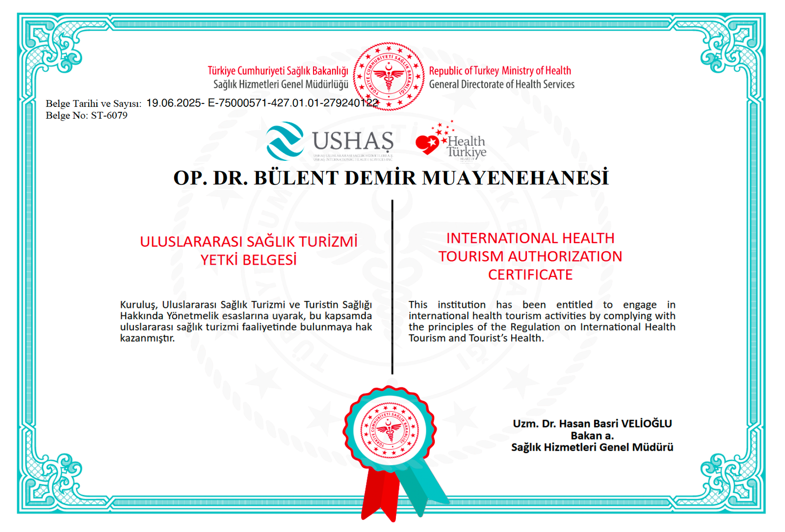 Sağlık Turizmi Yetki Belgesi